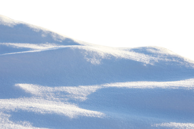 Heap of snow on white background, closeup 