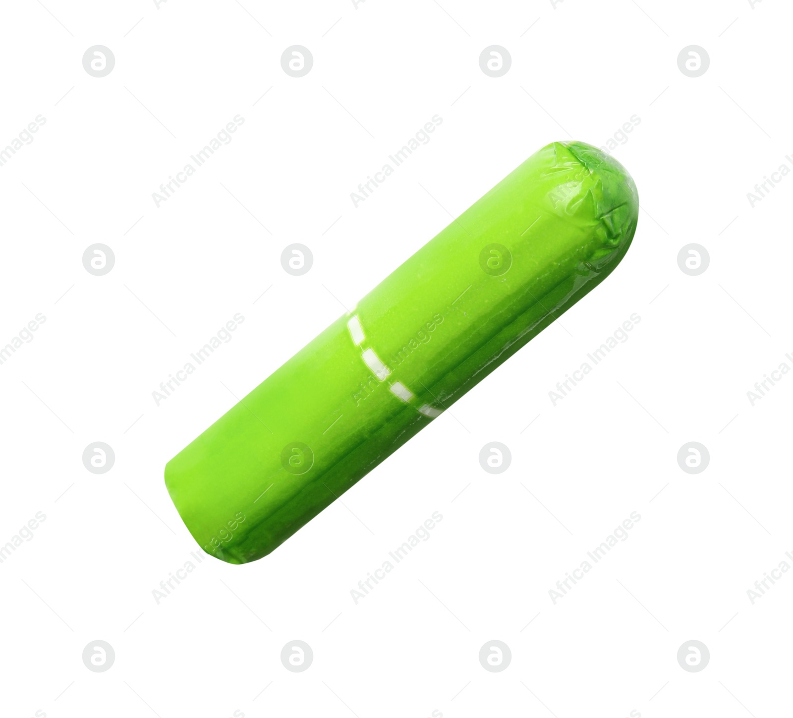 Photo of Tampon in green package isolated on white