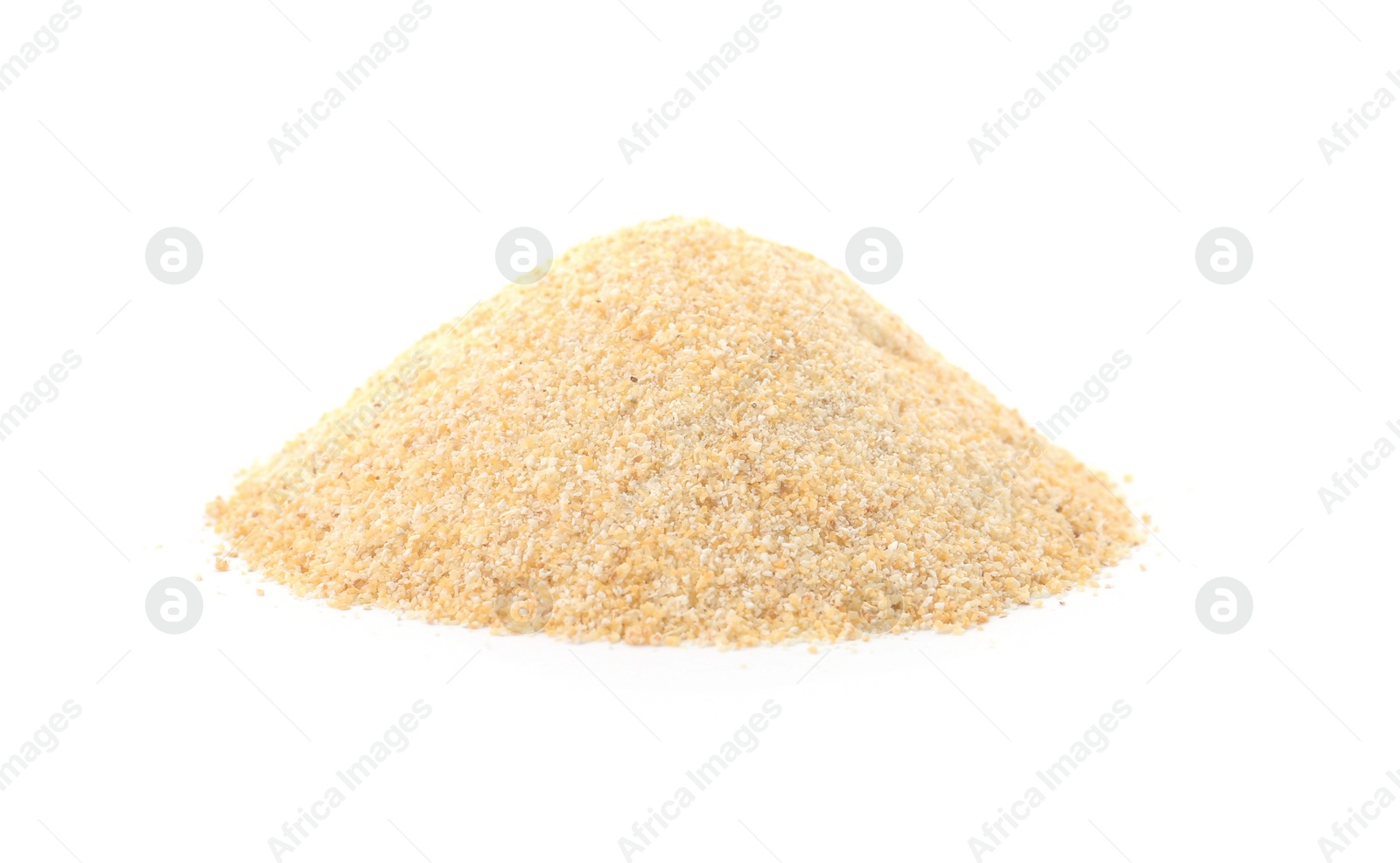 Photo of Pile of dry garlic powder on white background