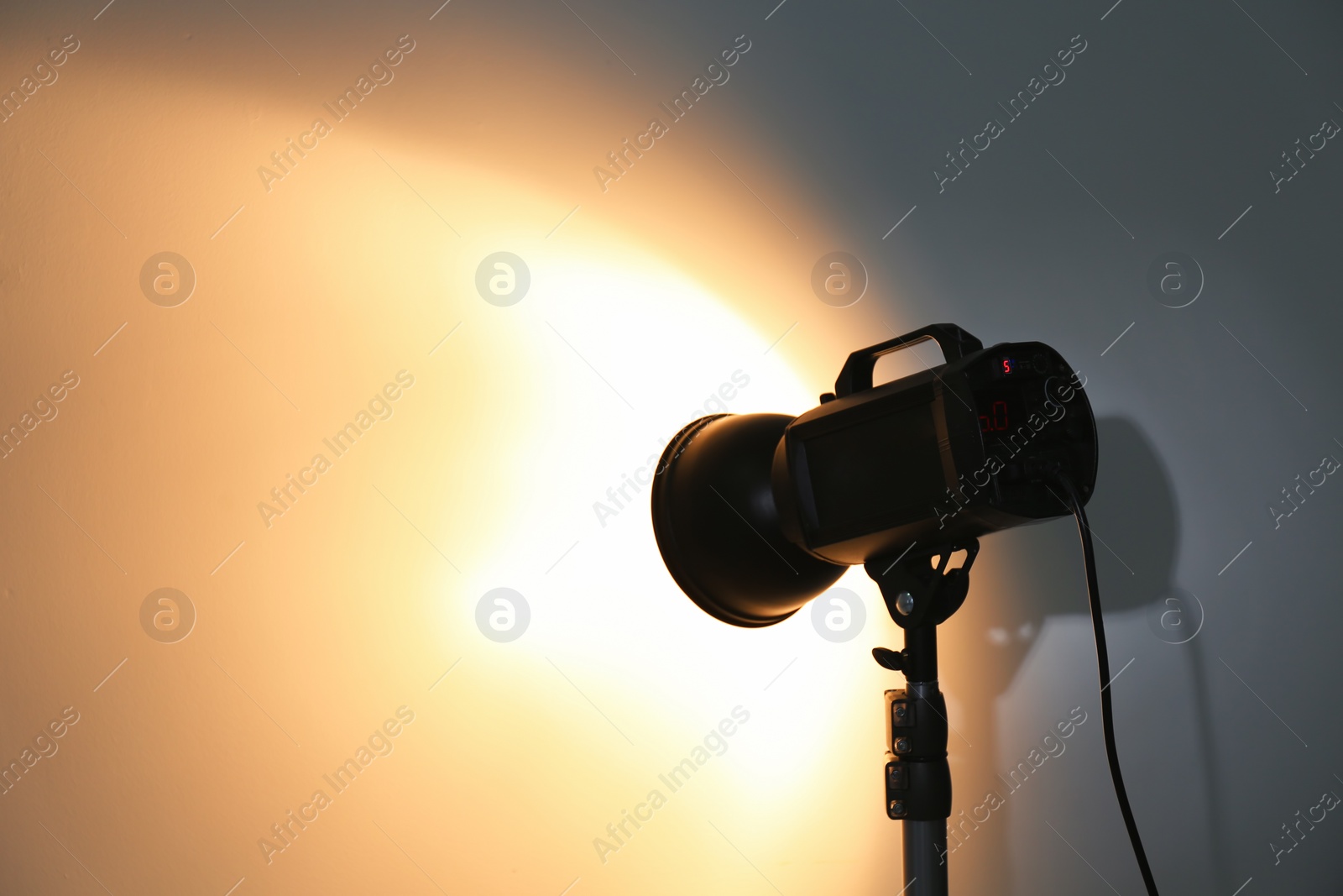 Photo of Studio lighting against white background. Professional photo equipment