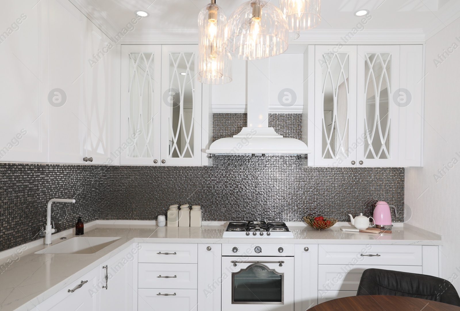 Photo of Beautiful kitchen interior with new stylish furniture