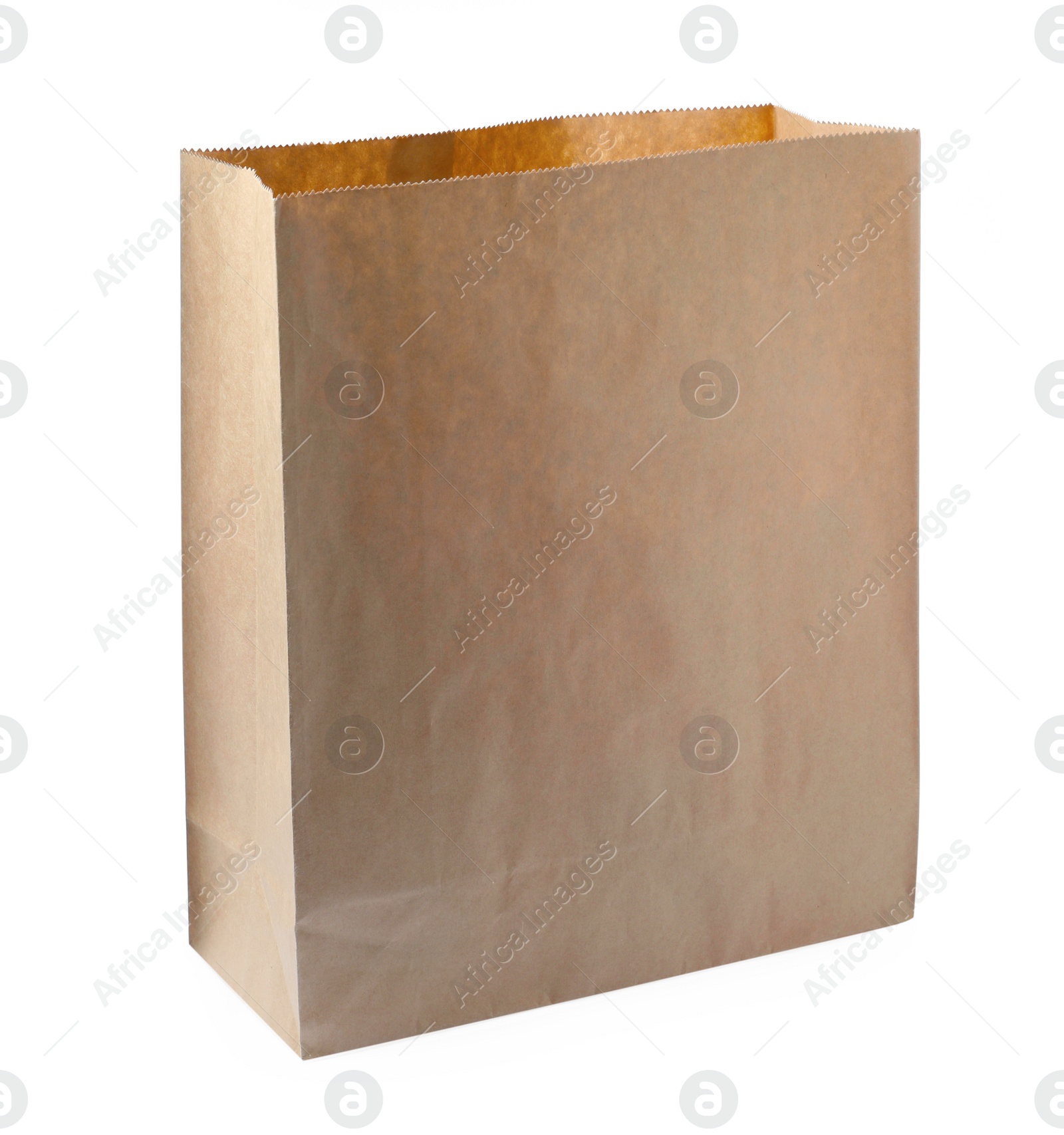 Photo of Open kraft paper bag isolated on white