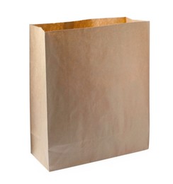 Photo of Open kraft paper bag isolated on white