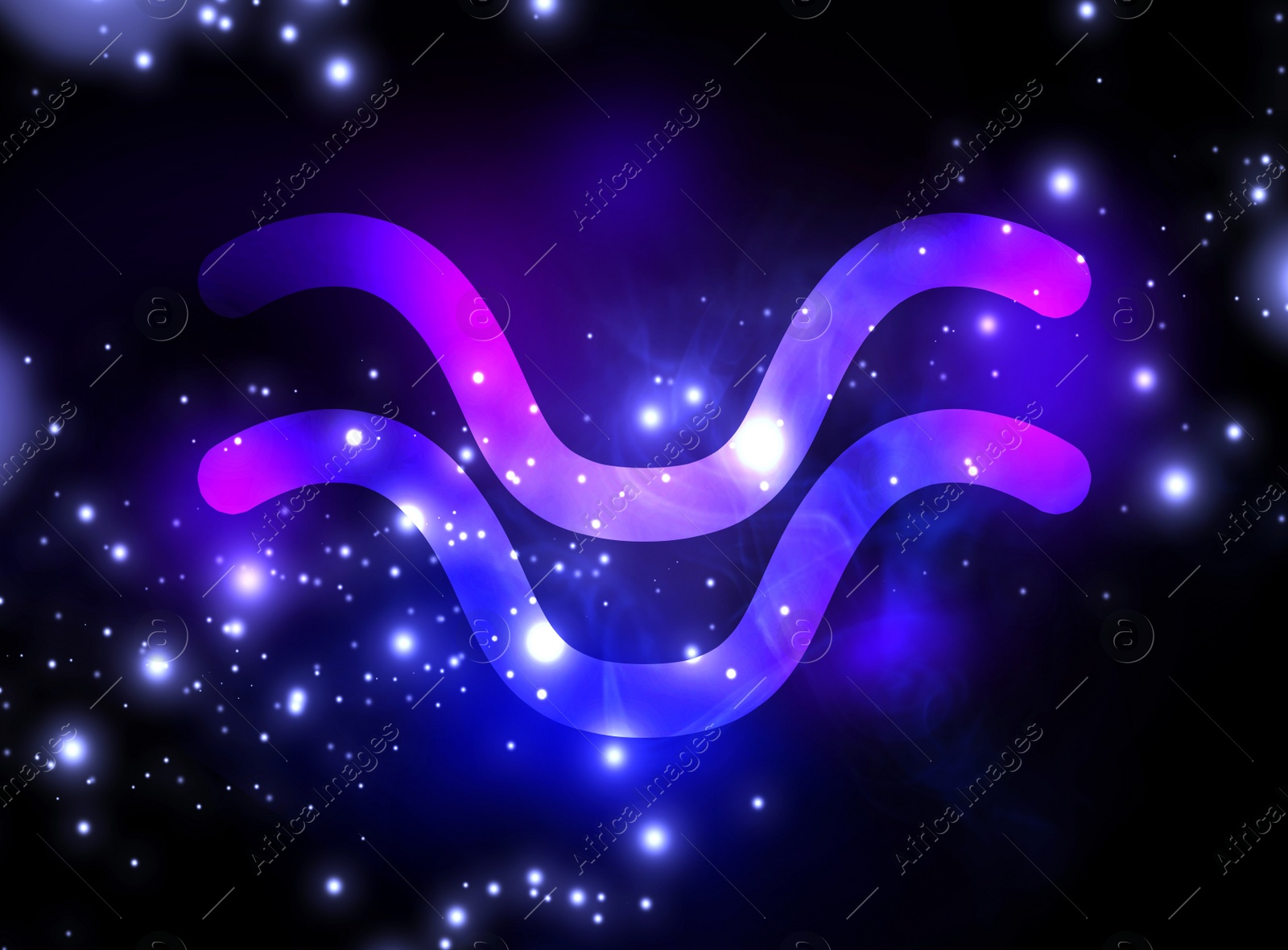 Illustration of Aquarius astrological sign and night sky with stars. Illustration 