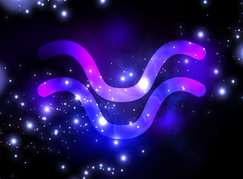 Illustration of Aquarius astrological sign and night sky with stars. Illustration 