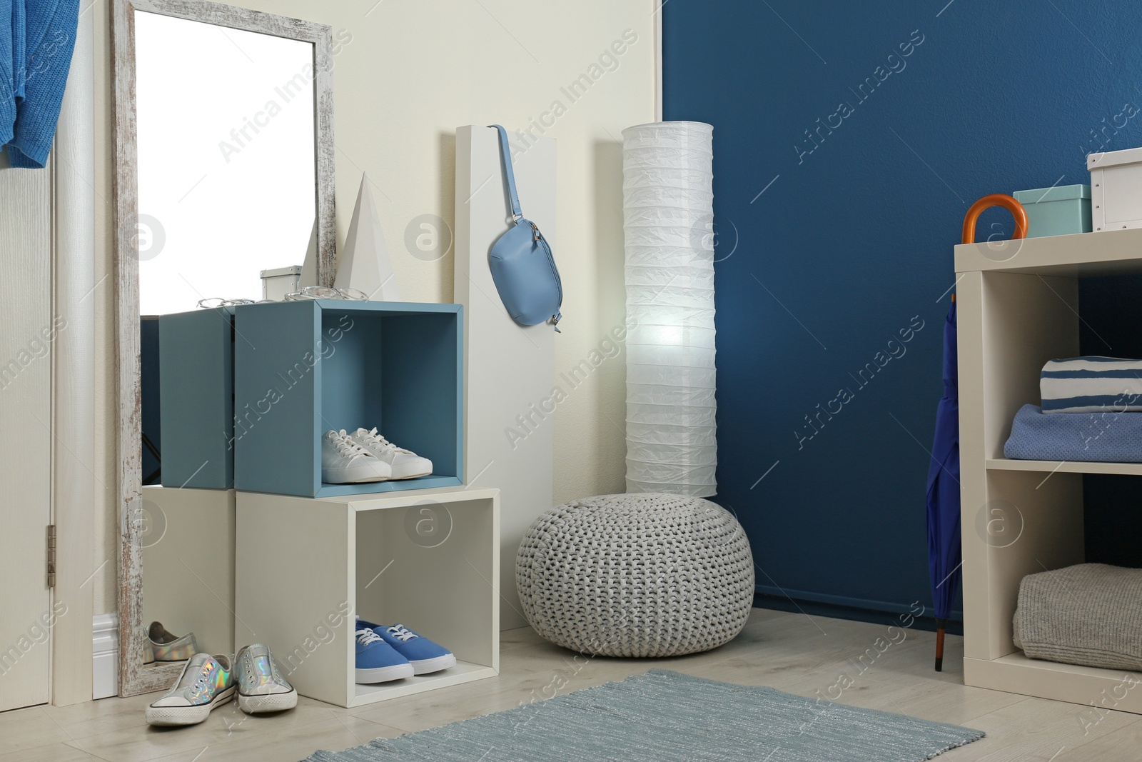 Photo of Cozy hallway interior with new stylish furniture