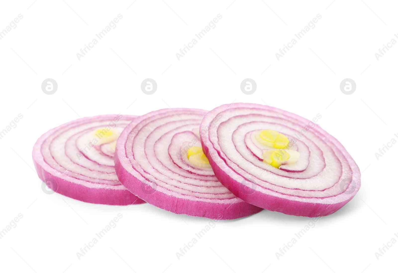 Photo of Slices of red onion isolated on white