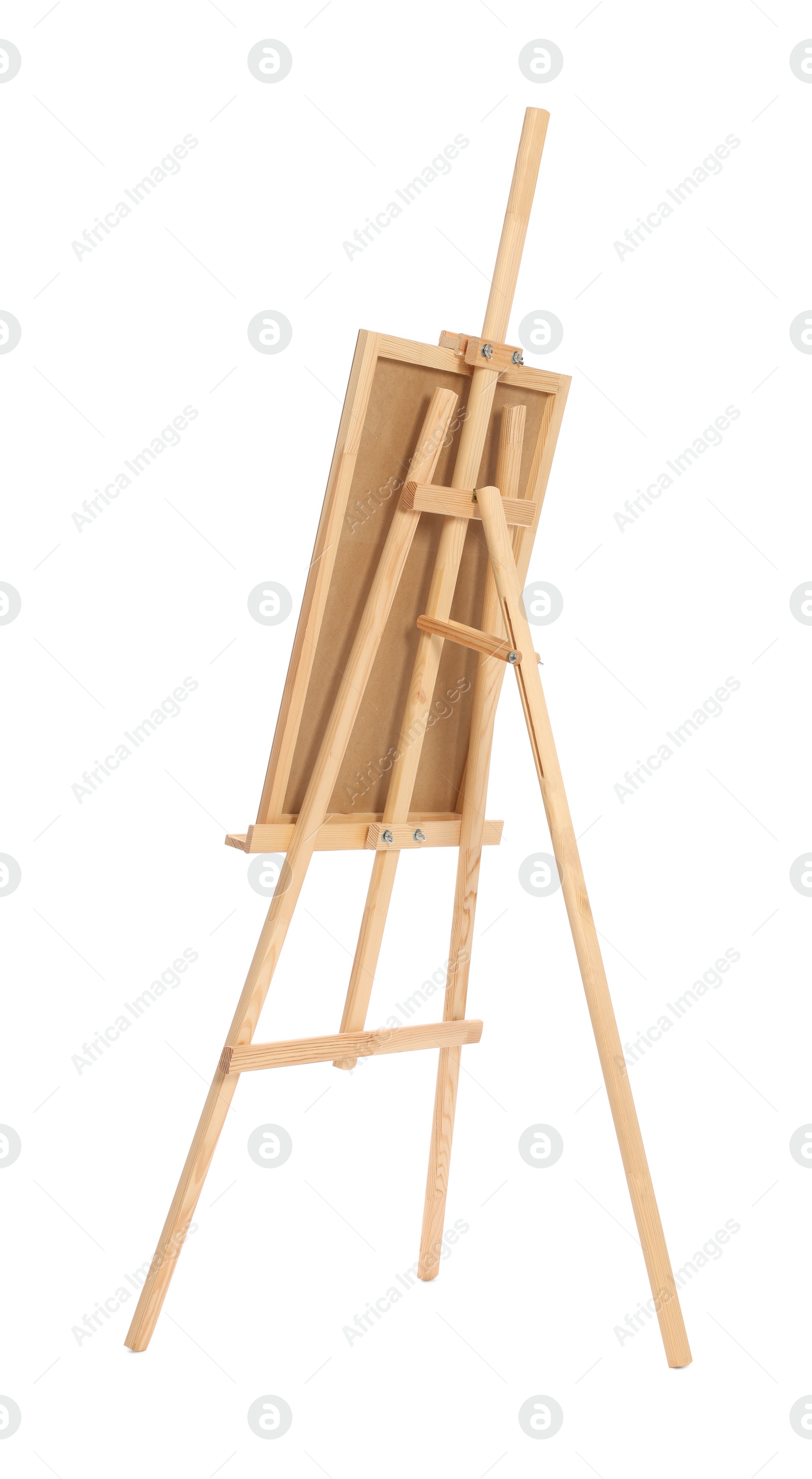 Photo of Wooden easel with board isolated on white. Artist's equipment