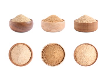 Image of Set with fresh bread crumbs on white background 