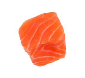 Photo of Piece of fresh raw salmon isolated on white. Fish delicacy
