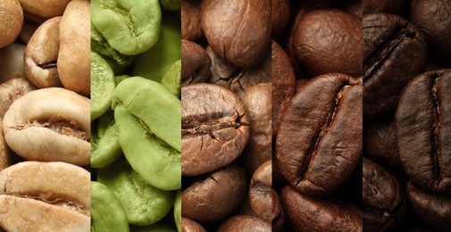 Image of Stages of roasting coffee beans, collage. Banner design