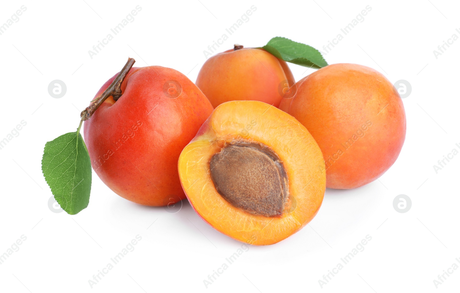 Photo of Delicious fresh ripe apricots on white background