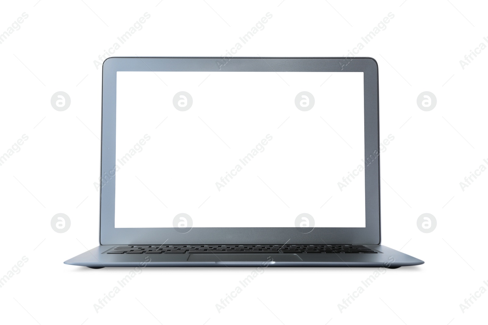 Photo of Modern laptop with blank screen isolated on white