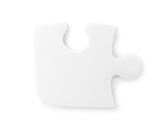 Photo of Blank puzzle piece isolated on white, top view