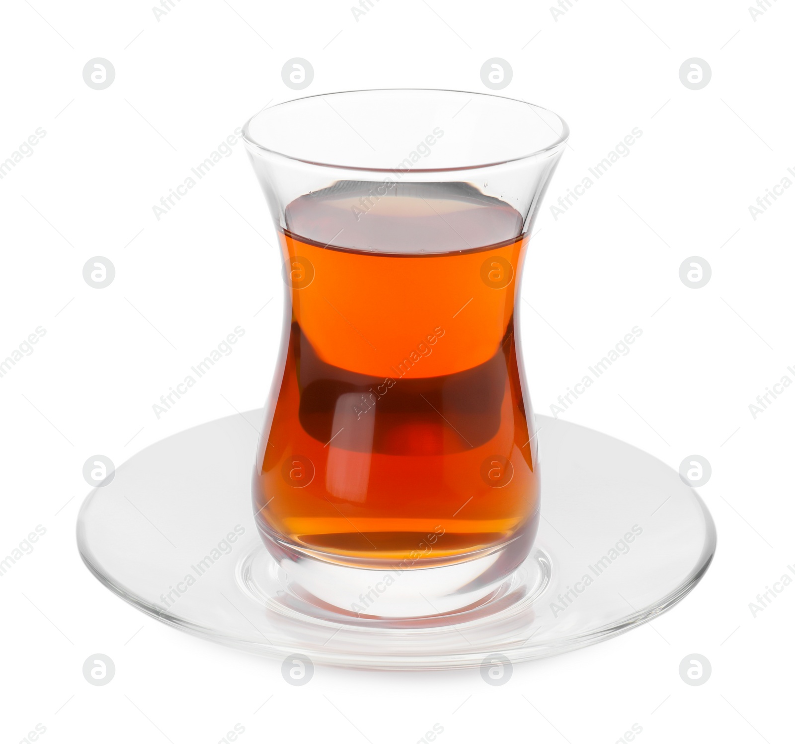 Photo of Tasty Turkish tea in glass isolated on white