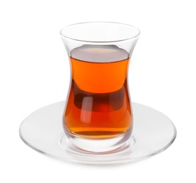 Tasty Turkish tea in glass isolated on white