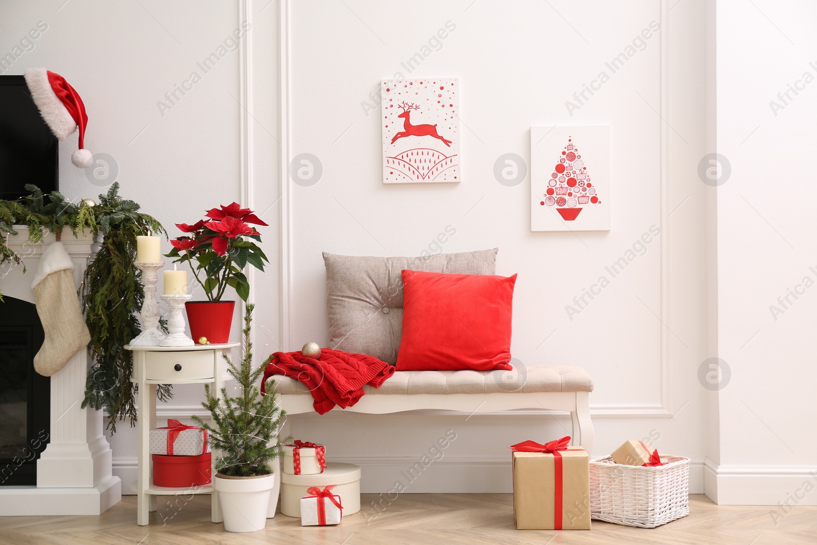 Photo of Living room interior with Christmas themed pictures