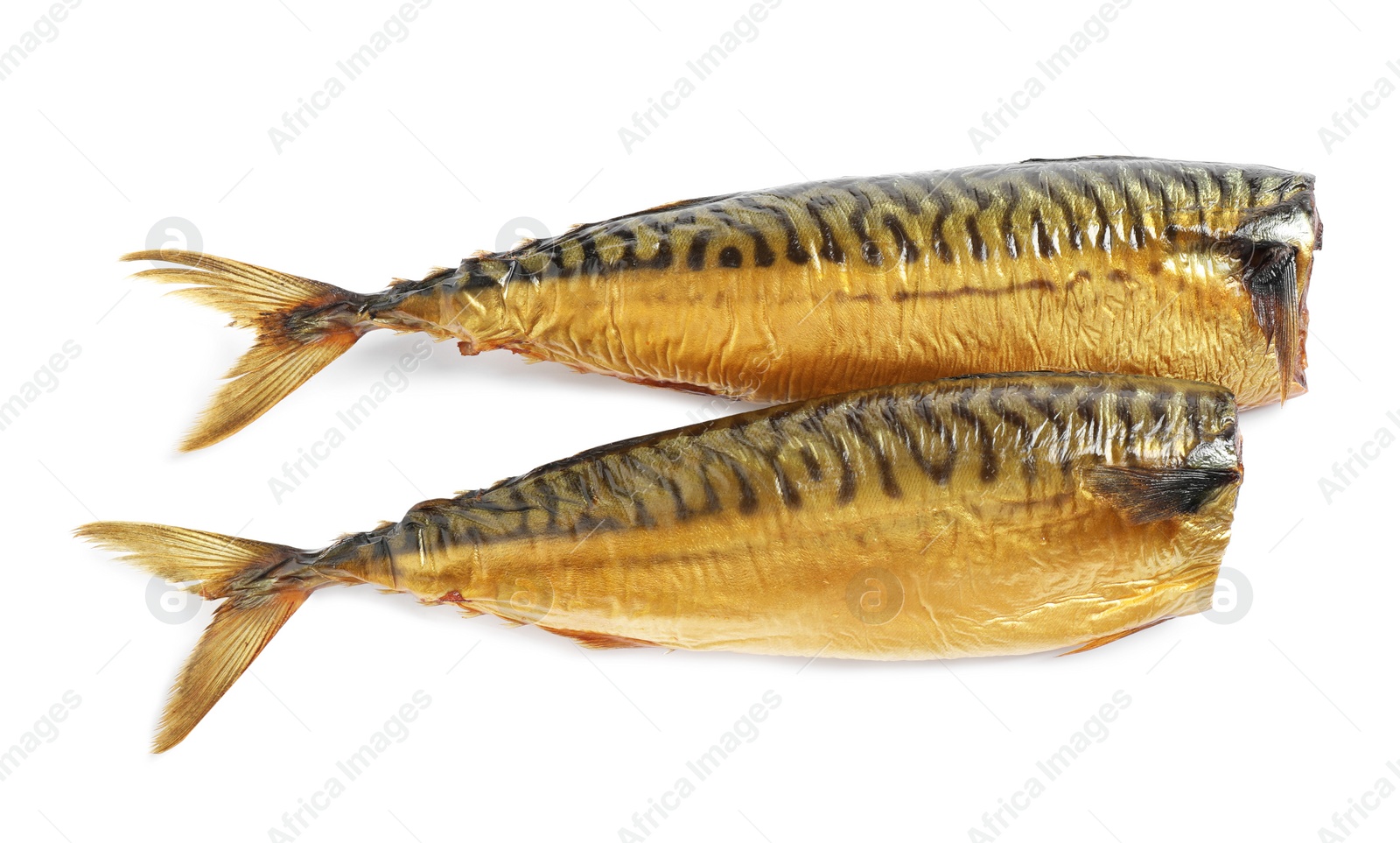 Photo of Tasty smoked fish isolated on white. Delicious seafood