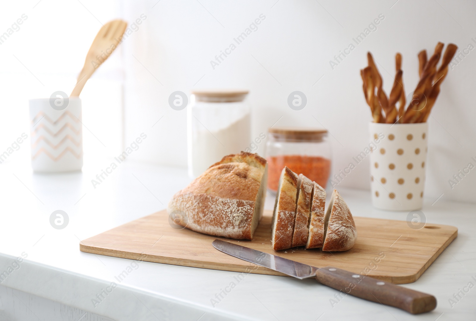 Photo of Loaf of bread on counter in kitchen