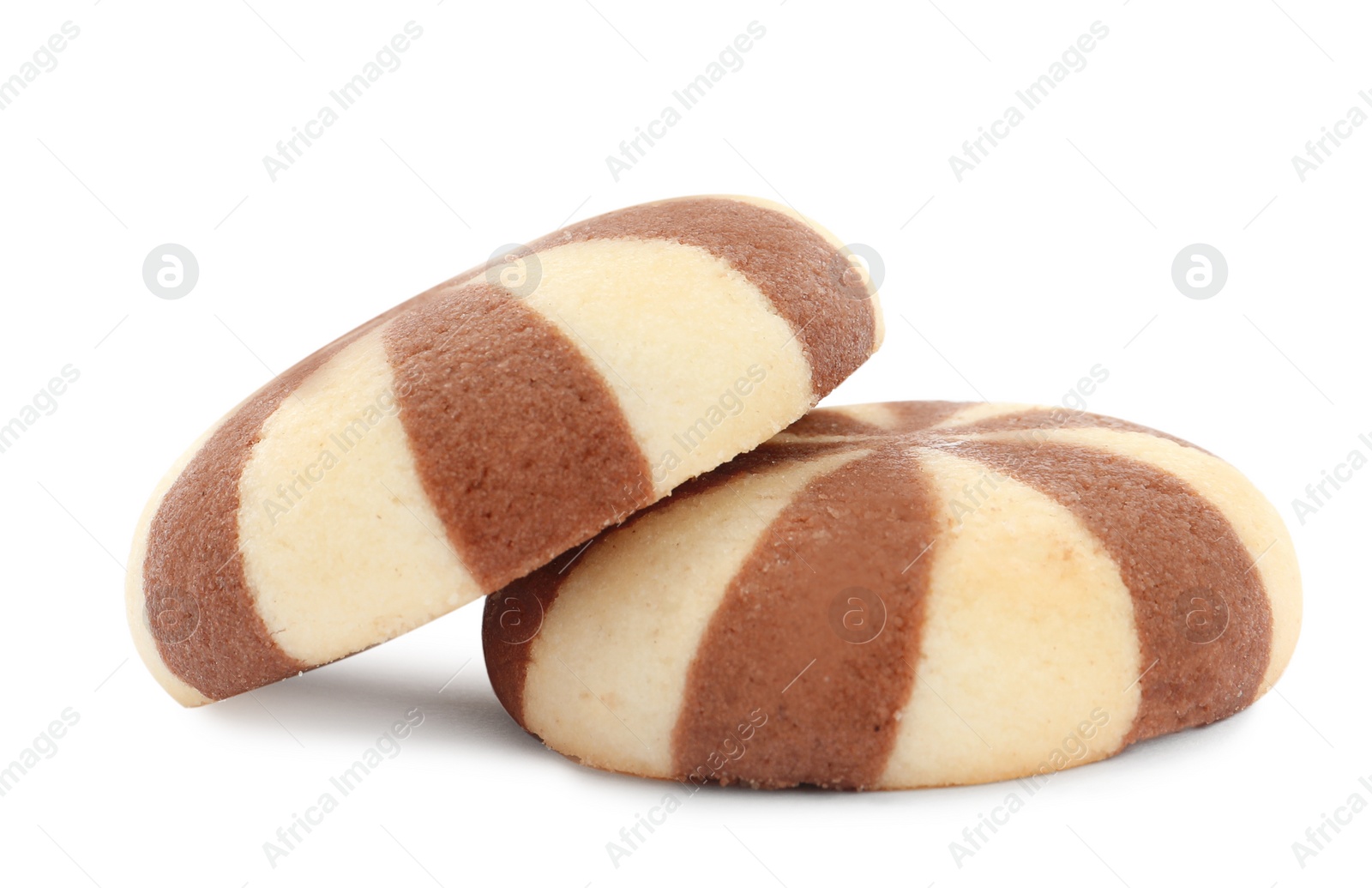 Photo of Sweet delicious striped cookies on white background