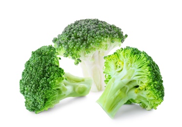 Fresh green broccoli on white background. Edible plant