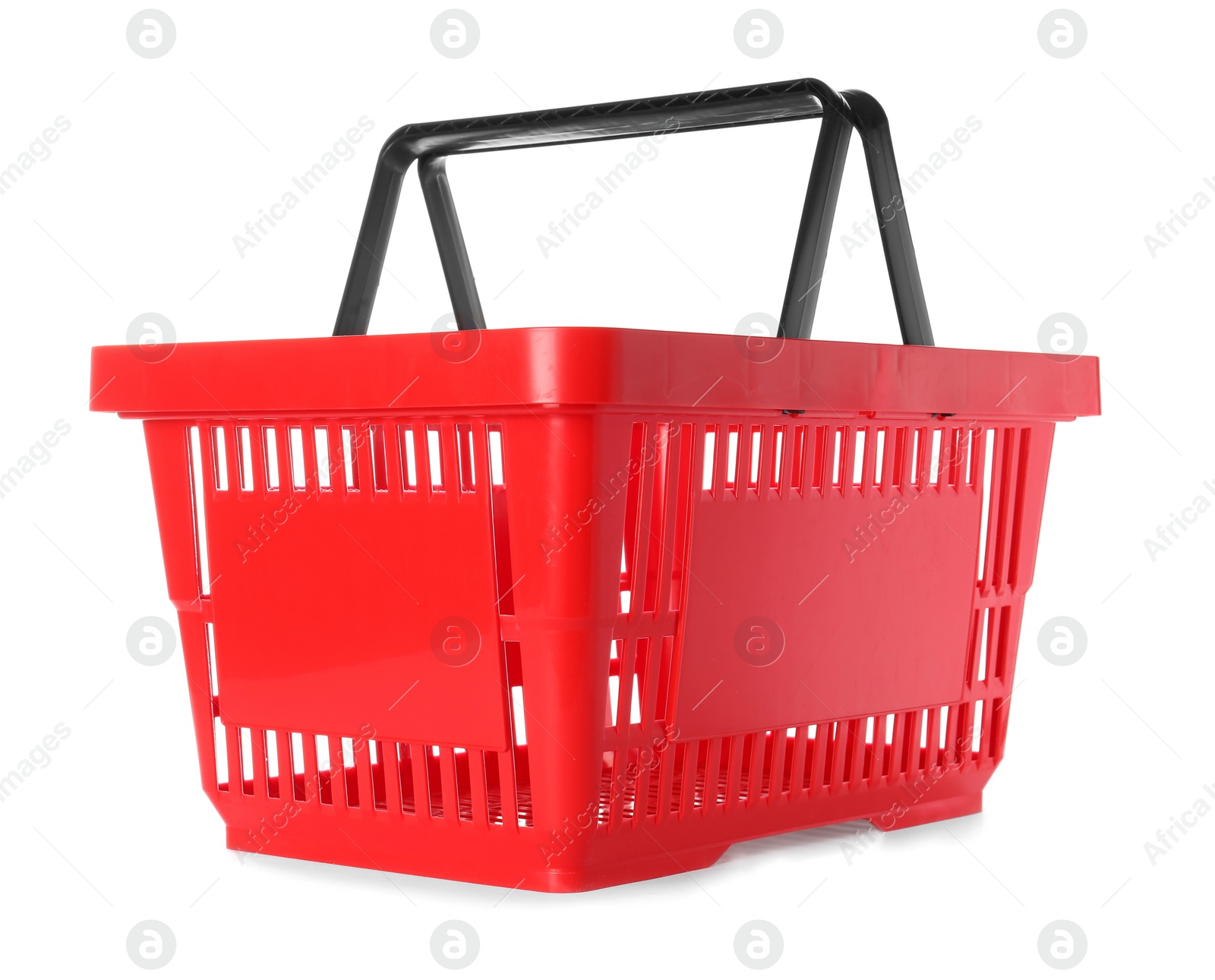 Photo of Color plastic shopping basket on white background