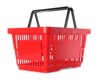 Color plastic shopping basket on white background