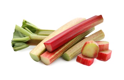 Cut fresh ripe rhubarb isolated on white