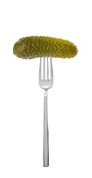 Image of Fork with pickled cucumber isolated on white