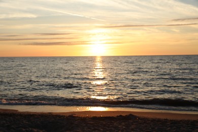 Blurred view of beautiful sea at sunset. Tropical beach