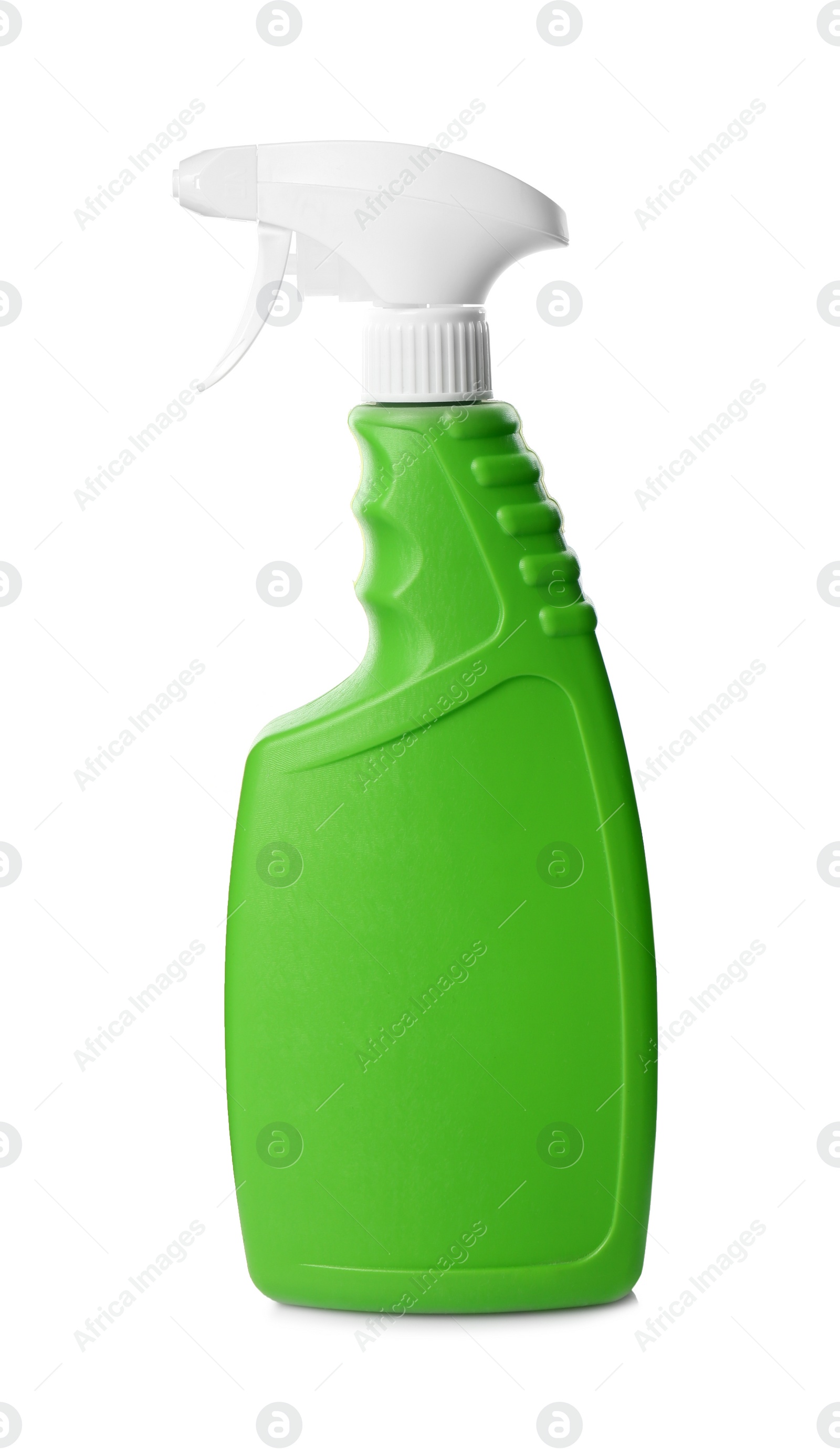 Photo of Green spray bottle of cleaning product isolated on white