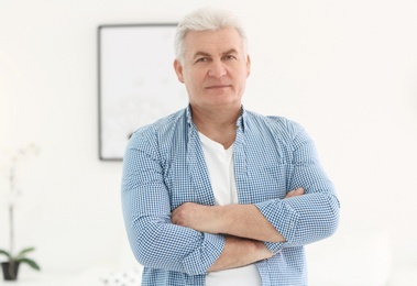 Portrait of stylish mature man indoors