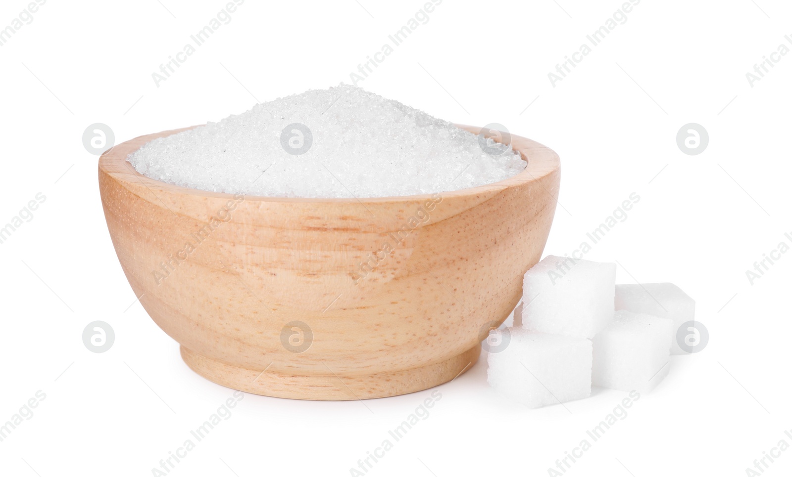 Photo of Different types of sugar and bowl isolated on white