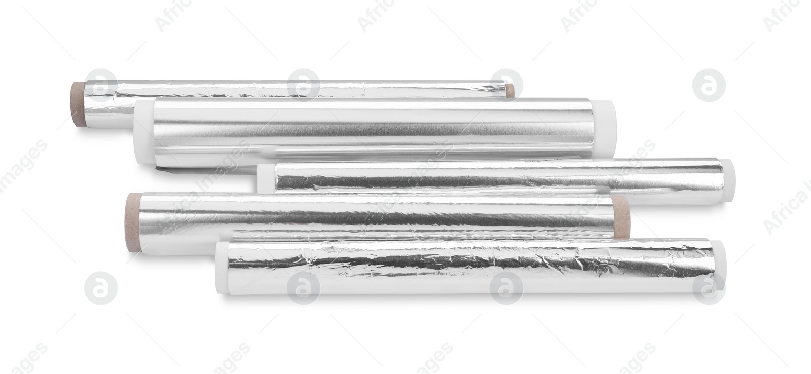 Photo of Rolls of aluminum foil isolated on white