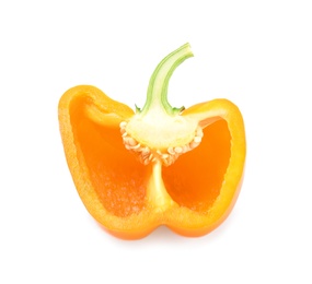 Half of orange bell pepper isolated on white, top view