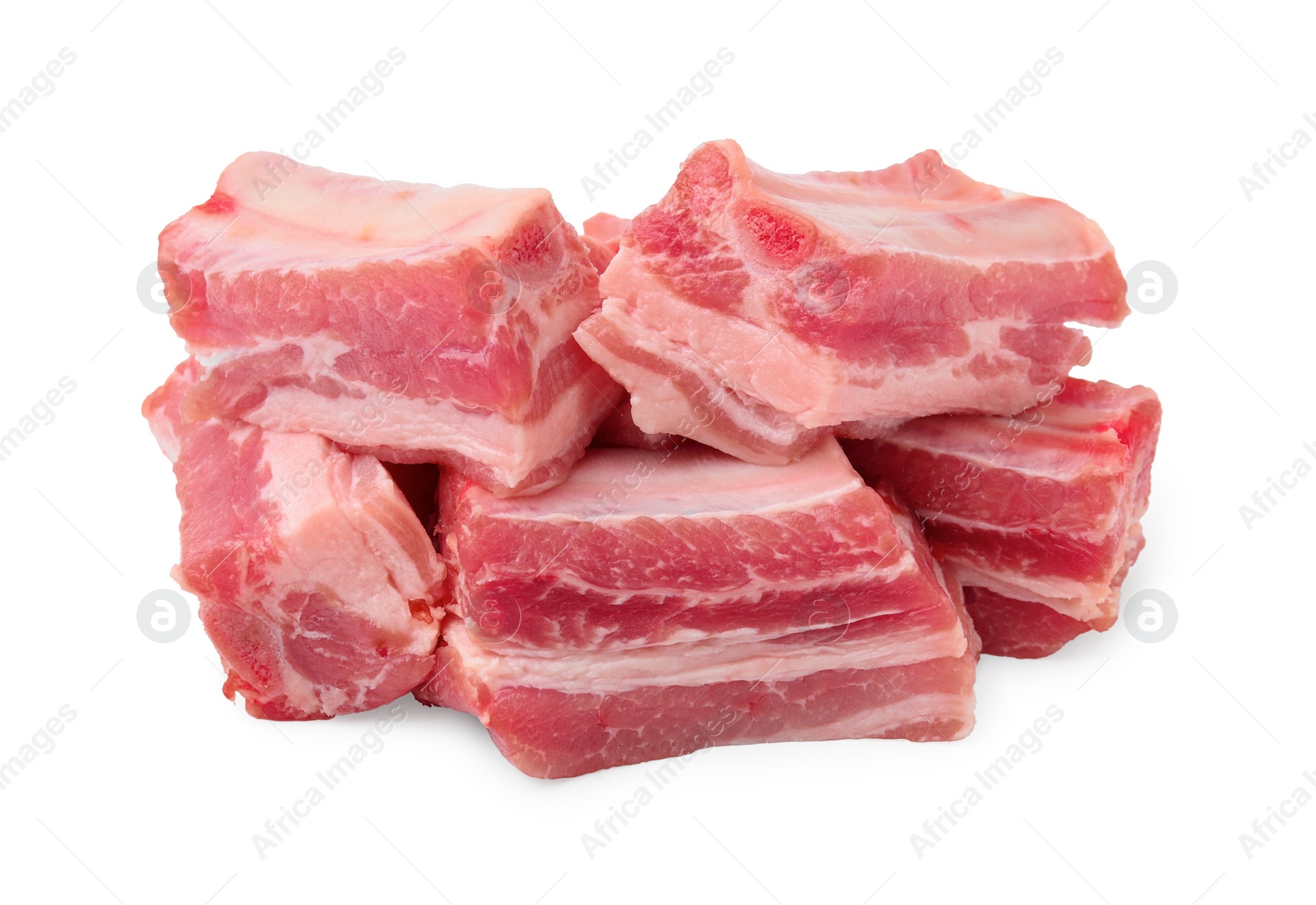 Photo of Cut raw pork ribs isolated on white