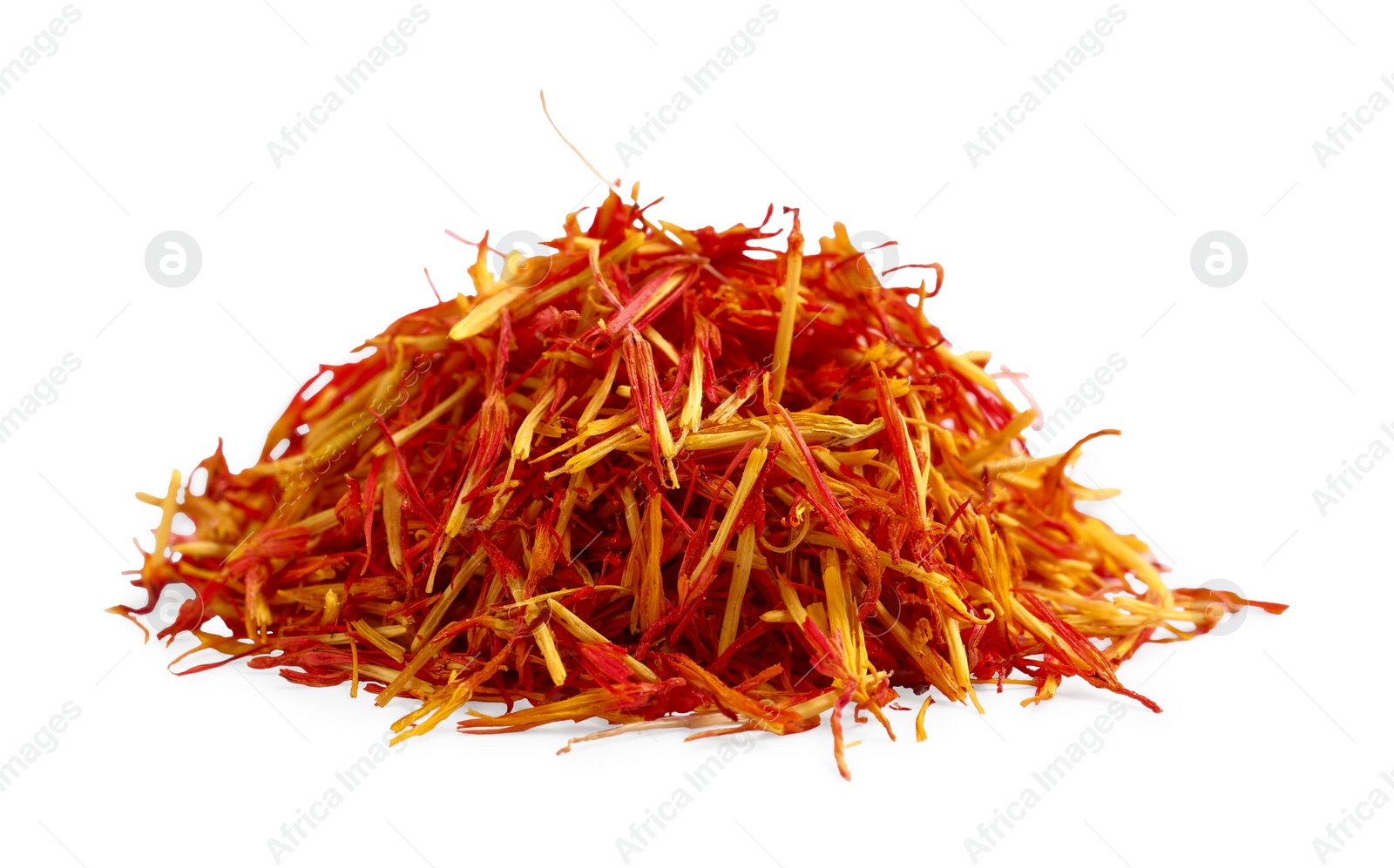 Photo of Pile of dried color saffron isolated on white