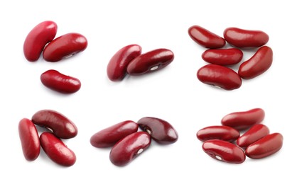 Image of Set with raw red kidney beans on white background 