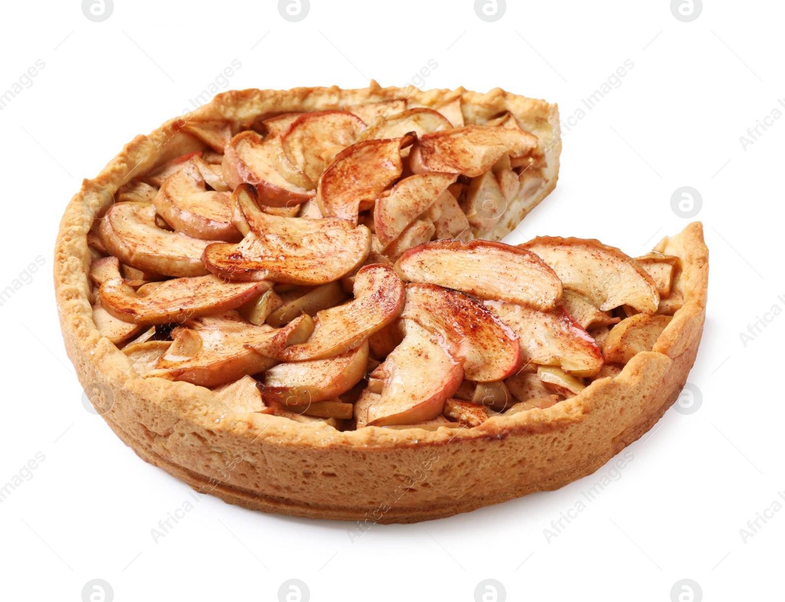 Photo of Sliced delicious apple pie isolated on white