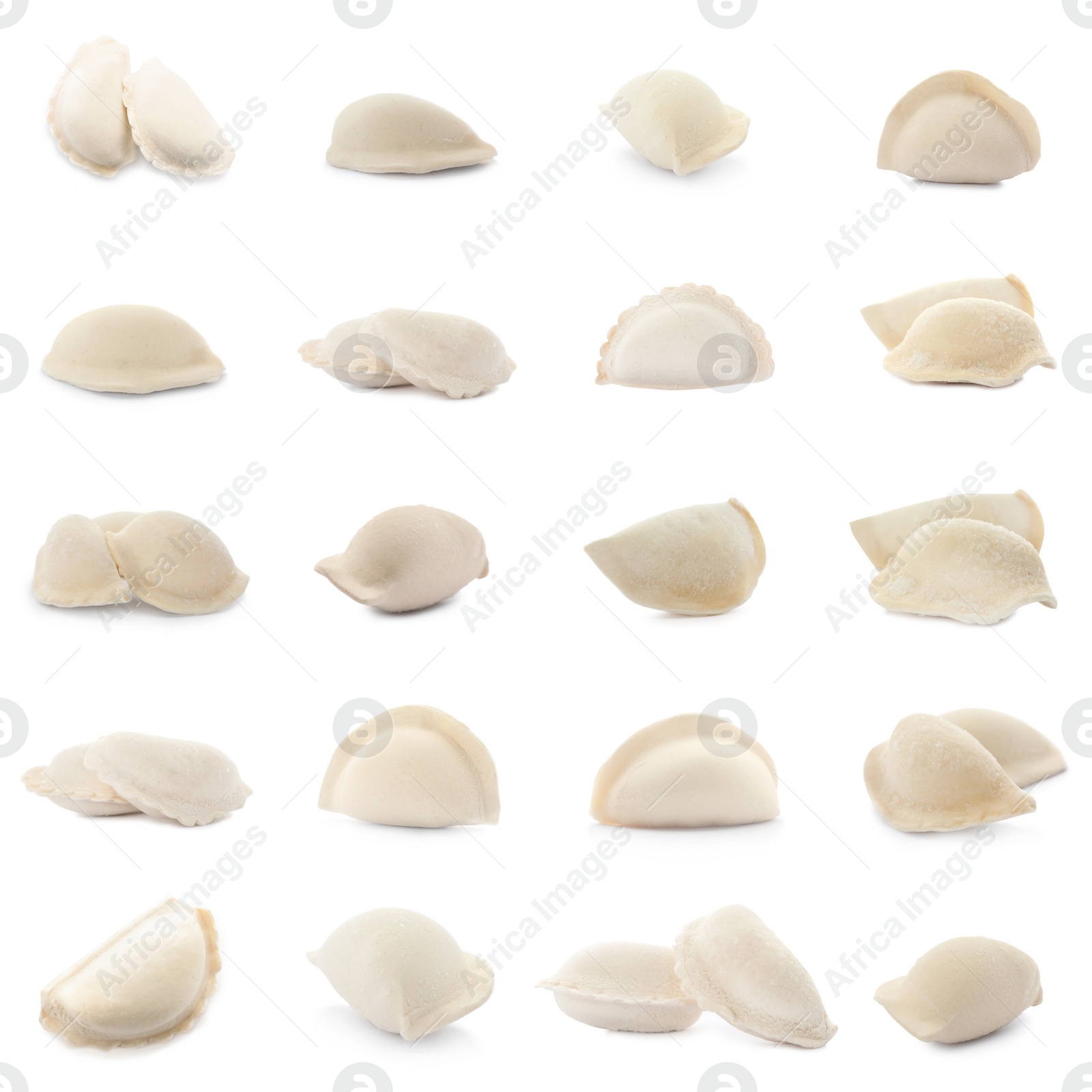 Image of Set of uncooked dumplings isolated on white