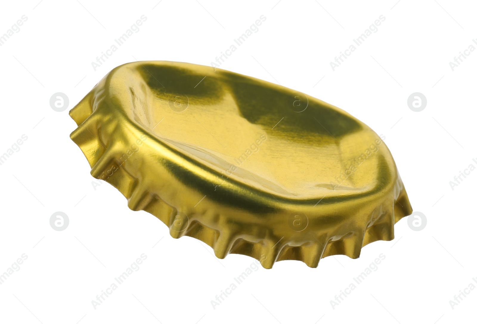 Photo of One golden beer bottle cap isolated on white