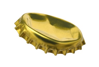 Photo of One golden beer bottle cap isolated on white