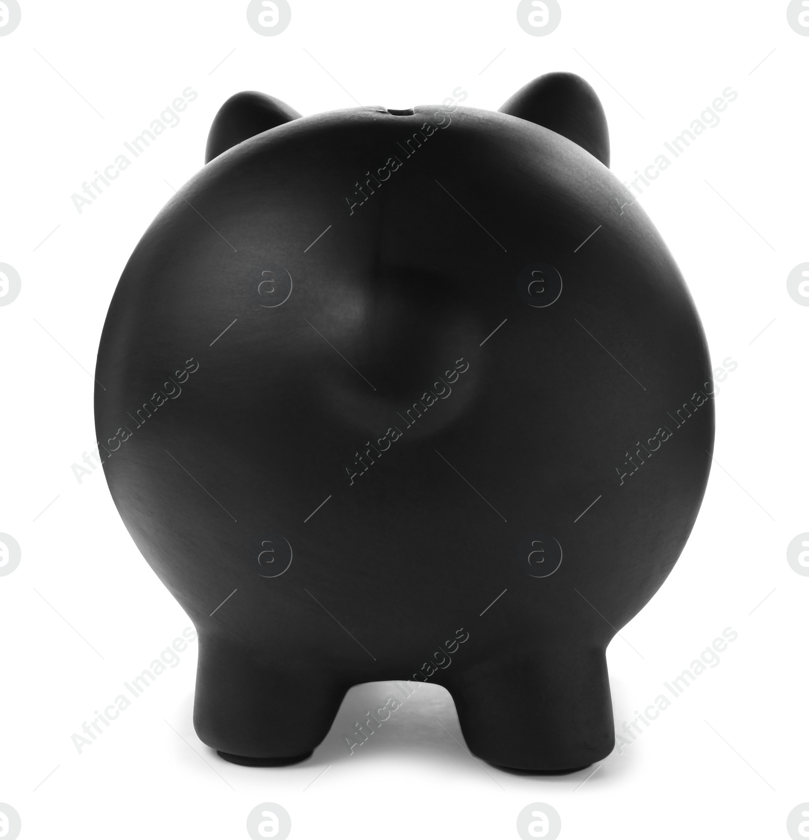 Photo of Black piggy bank on white background. Money saving