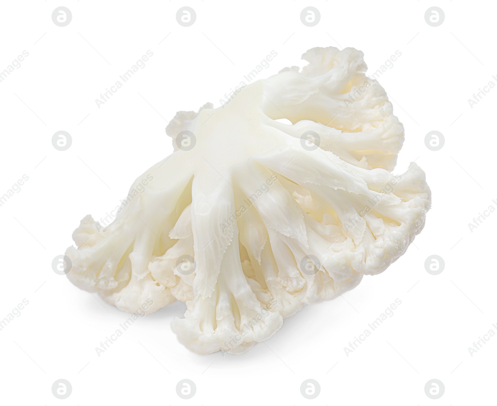 Photo of Cut fresh raw cauliflower on white background