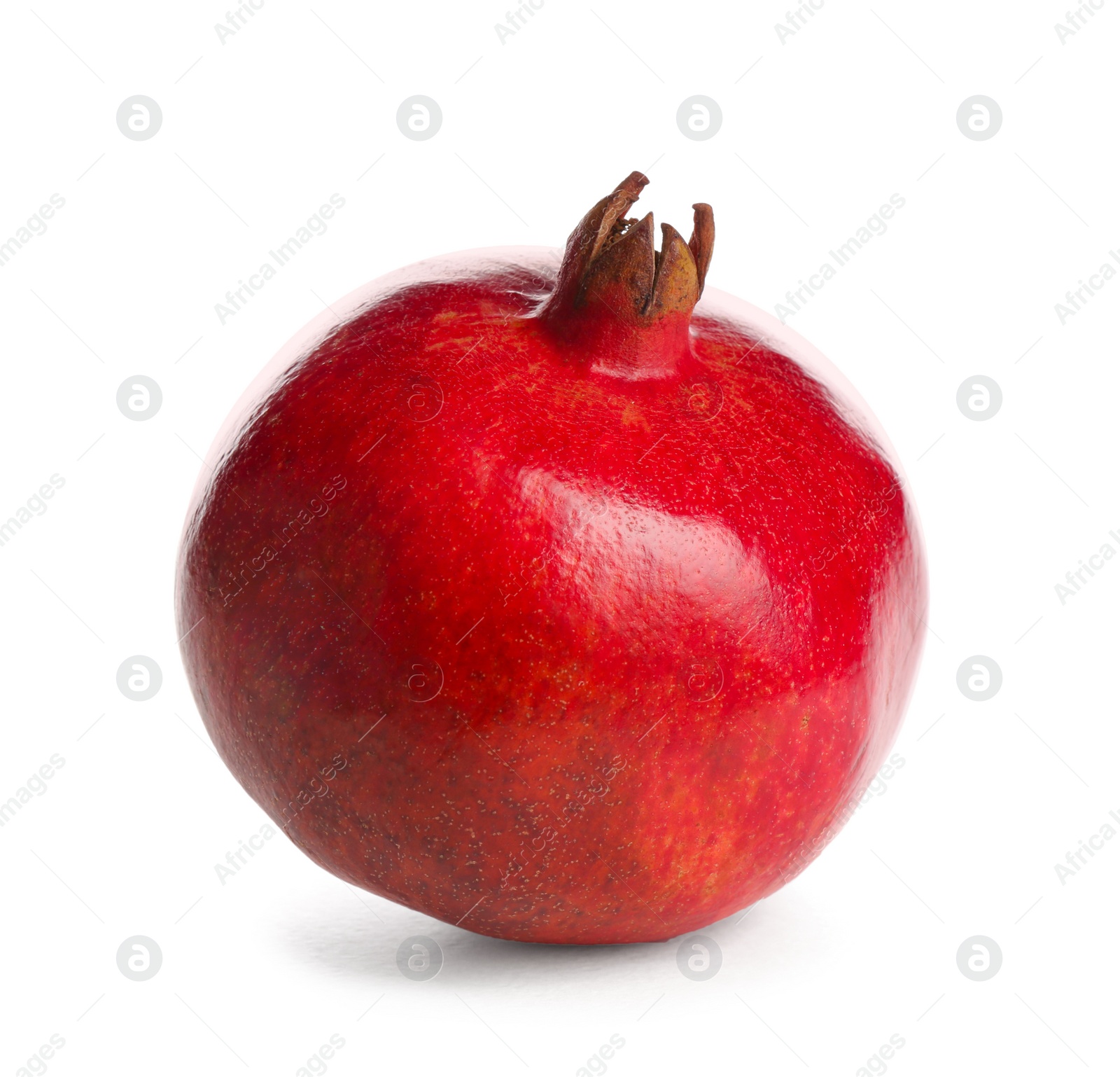 Photo of Ripe pomegranate on white background. Delicious fruit