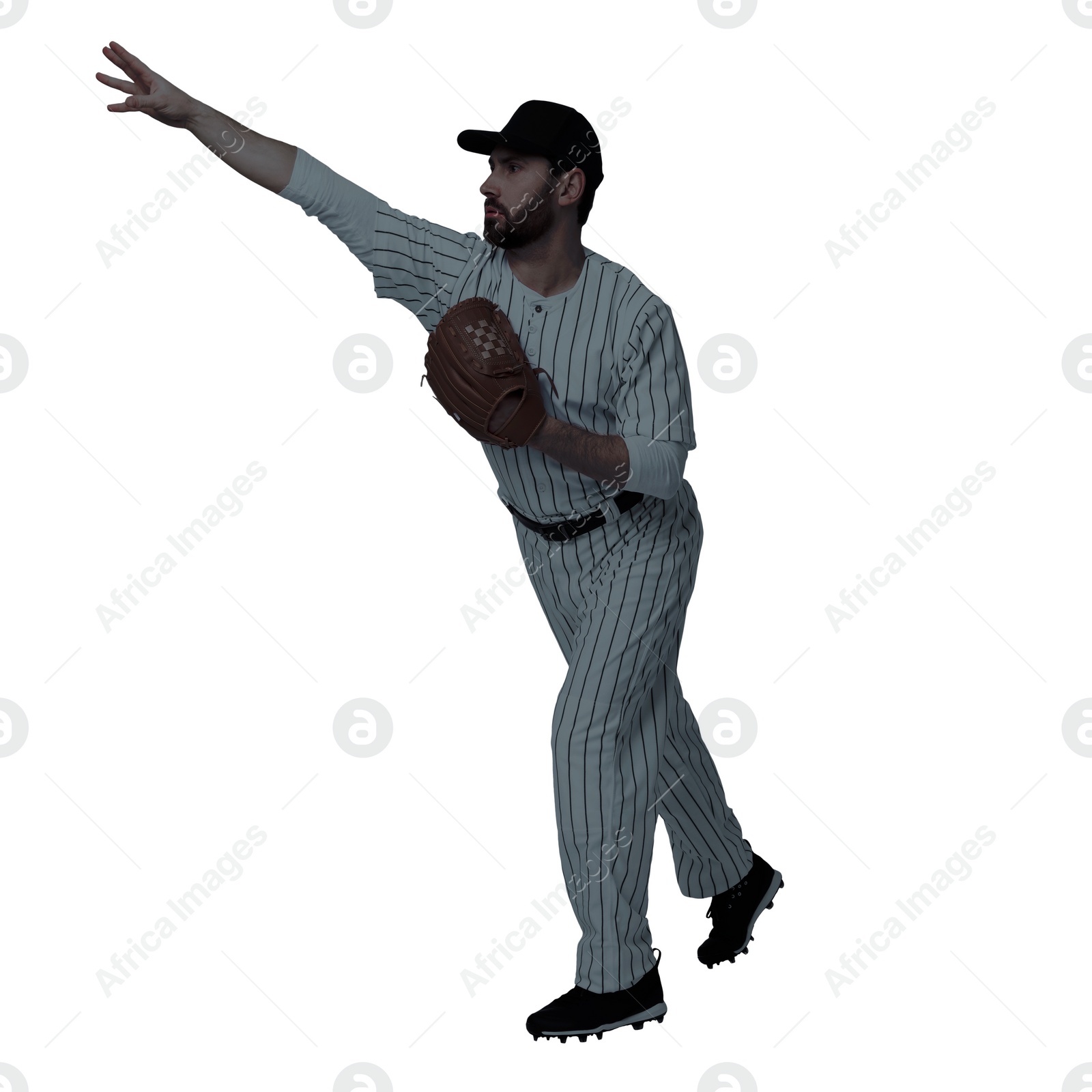 Image of Silhouette of baseball player on white background