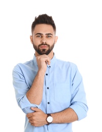 Portrait of handsome confident man isolated on white