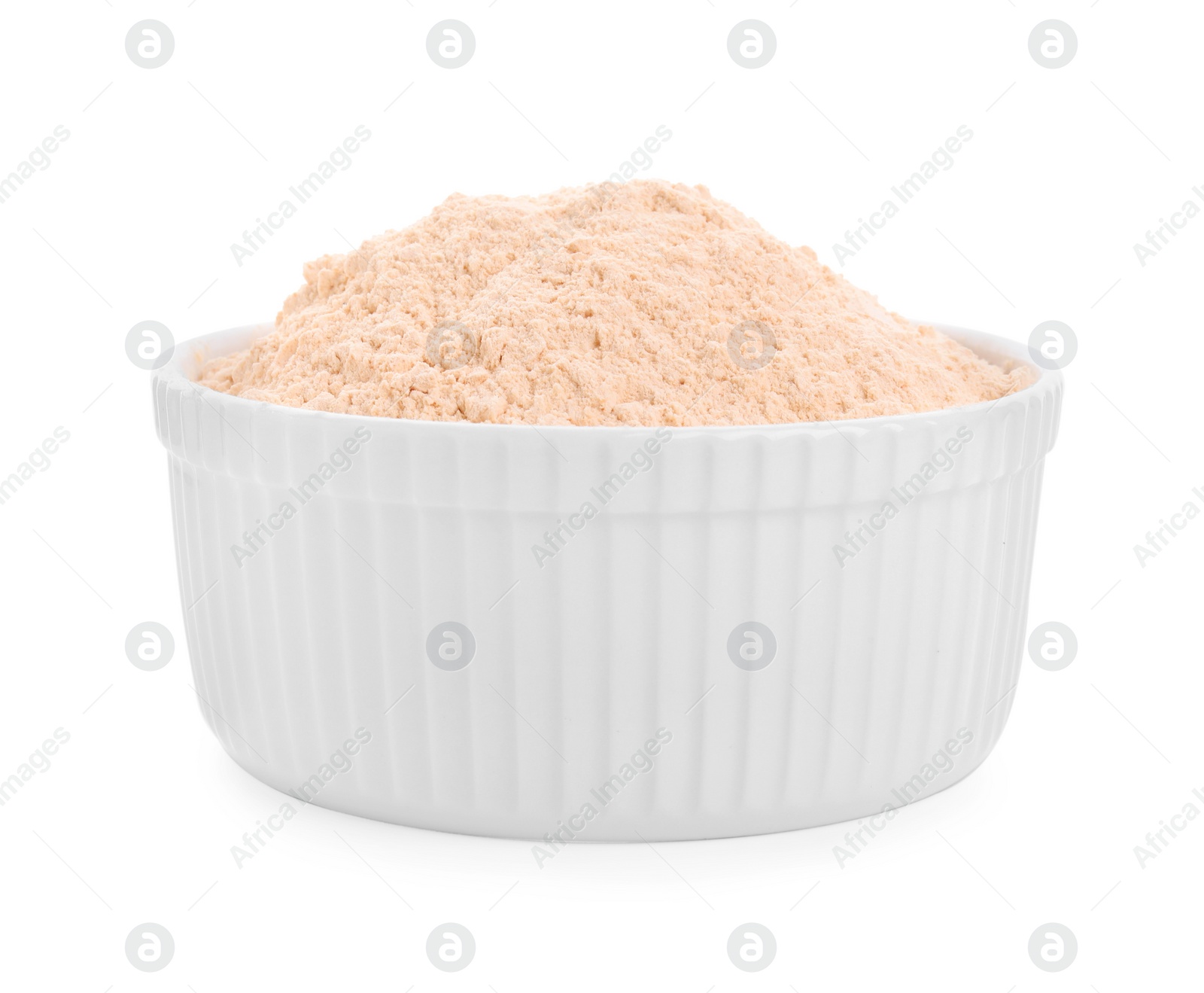 Photo of Lentil flour in bowl isolated on white