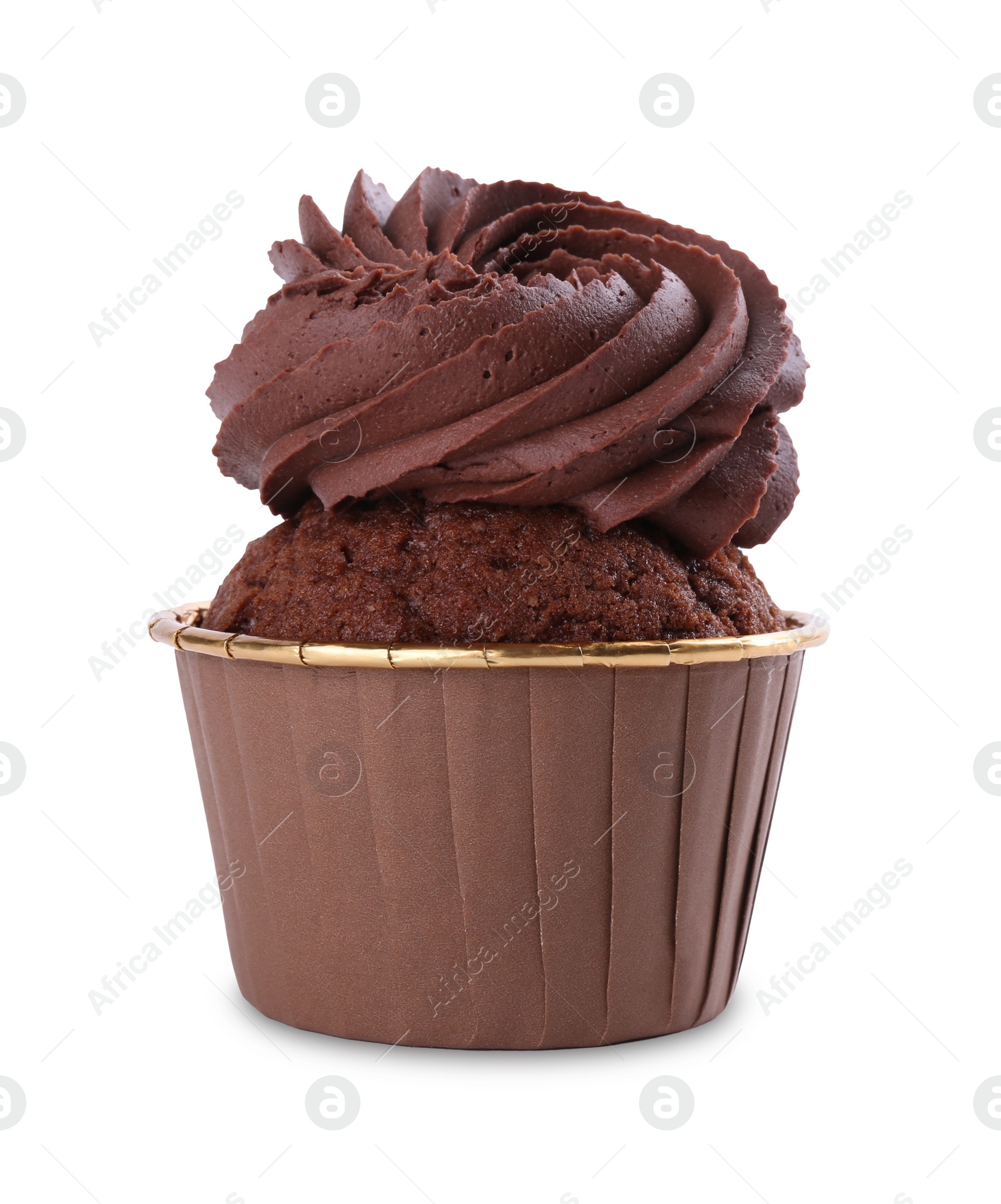 Photo of One delicious chocolate cupcake isolated on white