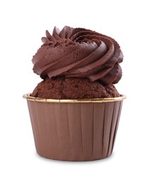 One delicious chocolate cupcake isolated on white